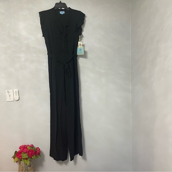 CeCe By Cynthia Steffe Plissa Trim Jumpsuit In Rich Black - Size 12 NWT- Reemoly - Picture 3 of 15